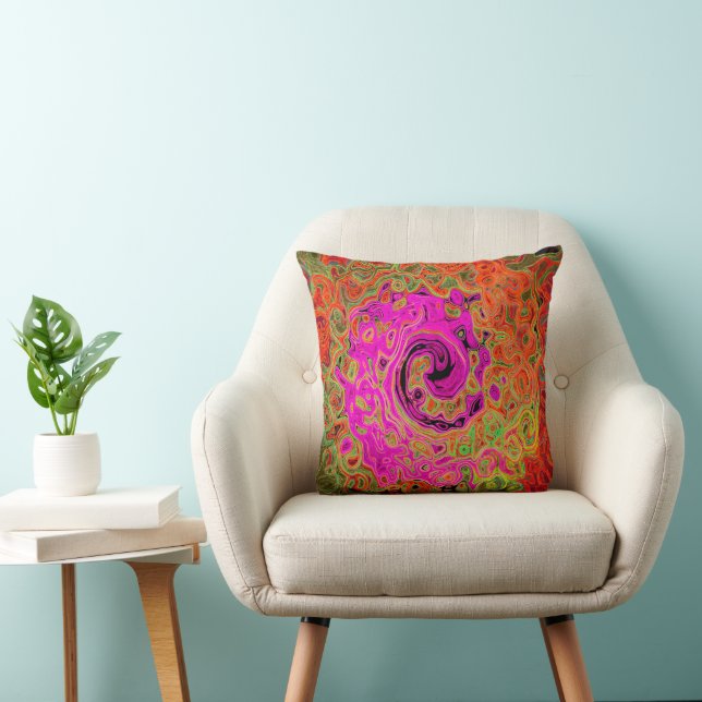 Heet Roze Groovy Abstract Retro Vloeibare Draaikol Kussen (Stoel)