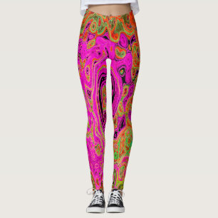 Heet Roze Groovy Abstract Retro Vloeibare Draaikol Leggings