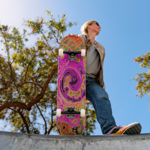 Heet Roze Groovy Abstract Retro Vloeibare Draaikol Persoonlijk Skateboard