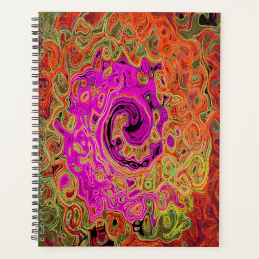 Heet Roze Groovy Abstract Retro Vloeibare Draaikol Planner (Voorkant)