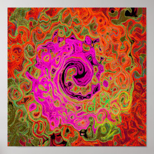 Heet Roze Groovy Abstract Retro Vloeibare Draaikol Poster