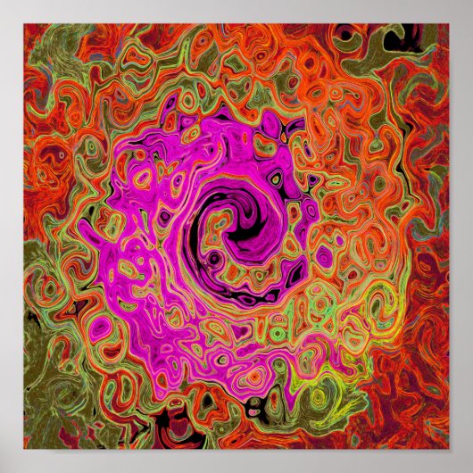 Heet Roze Groovy Abstract Retro Vloeibare Draaikol Poster (Voorkant)