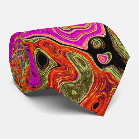 Heet Roze Groovy Abstract Retro Vloeibare Draaikol Stropdas (Opgerold)