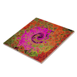 Heet Roze Groovy Abstract Retro Vloeibare Draaikol Tegeltje
