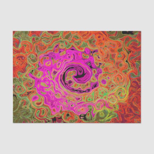Heet Roze Groovy Abstract Retro Vloeibare Draaikol Tissuepapier (Voorkant)
