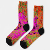 Heet roze groovy abstract retro vloeibare wervelin sokken (Links)