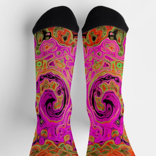 Heet roze groovy abstract retro vloeibare wervelin sokken (Top)