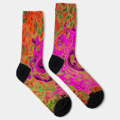 Heet roze groovy abstract retro vloeibare wervelin sokken (Rechts)