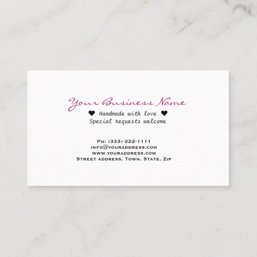 Heet roze haken & breien visitekaartje (Achterkant)