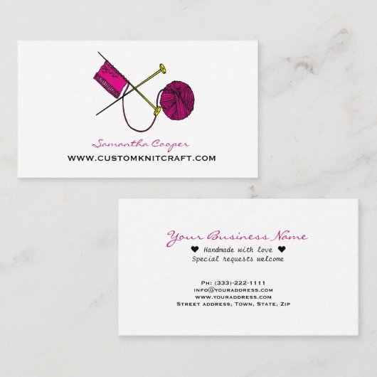 Heet roze haken & breien visitekaartje (Voorkant / Achterkant)