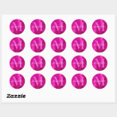 Heet Roze Handtekening Monogram Folie Ronde Sticker (Vel)