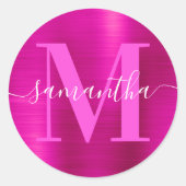 Heet Roze Handtekening Monogram Folie Ronde Sticker (Voorkant)