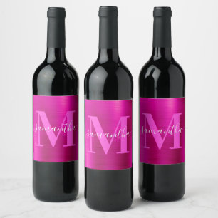 Heet Roze Handtekening Monogram Folie Wijn Etiket