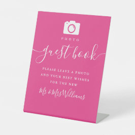 Heet Roze Handtekening Script Foto Guestbook Reclamebord Met Voetstuk