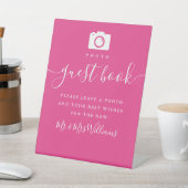 Heet Roze Handtekening Script Foto Guestbook Reclamebord Met Voetstuk (Insitu)