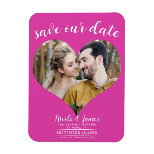 Heet Roze Hart Foto Bruiloft Save the Date Magneet (Verticaal)