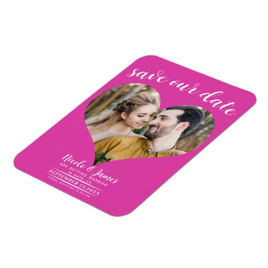Heet Roze Hart Foto Bruiloft Save the Date Magneet (Linkerzijde)