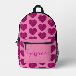 Heet roze hart glitter sparkle patroon Custom Name Bedrukte Rugzak