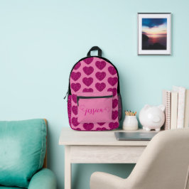 Heet roze hart glitter sparkle patroon Custom Name Bedrukte Rugzak