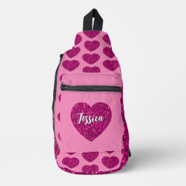 Heet roze hart glitter sparkle patroon Custom Name Sling Bag