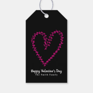 Heet Roze Harten Zwevende Valentijnsdag Zwart Cadeaulabel