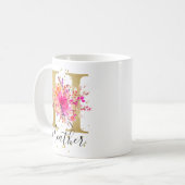 Heet Roze Helder Bloemen Letter H Monogram Koffiemok (Voorkant links)