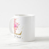 Heet Roze Helder Bloemen Letter L Monogram Koffiemok (Voorkant links)