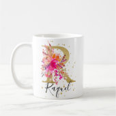 Heet Roze Helder Bloemen Letter R Monogram Koffiemok (Links)