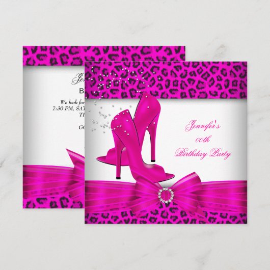 Heet-roze hoge-hiel-leopard Birthday Party Kaart (Voorkant / Achterkant)