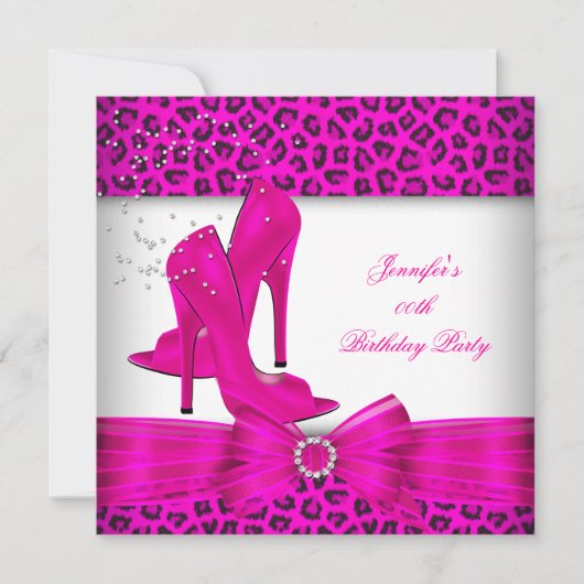 Heet-roze hoge-hiel-leopard Birthday Party Kaart (Voorkant)