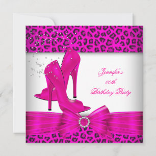 Heet-roze hoge-hiel-leopard Birthday Party Kaart