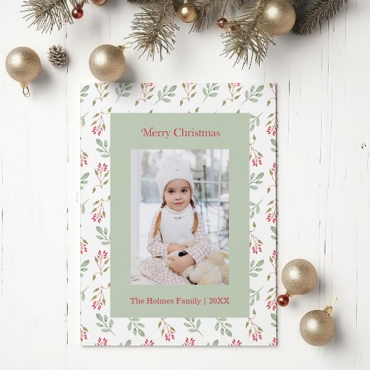 Heet Roze Holly Berry en Eucalyptus Kerst Kaart