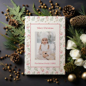 Heet Roze Holly Berry en Eucalyptus Kerst Kaart