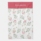 Heet Roze Holly Berry Kerstmis Theedoek (Verticaal)