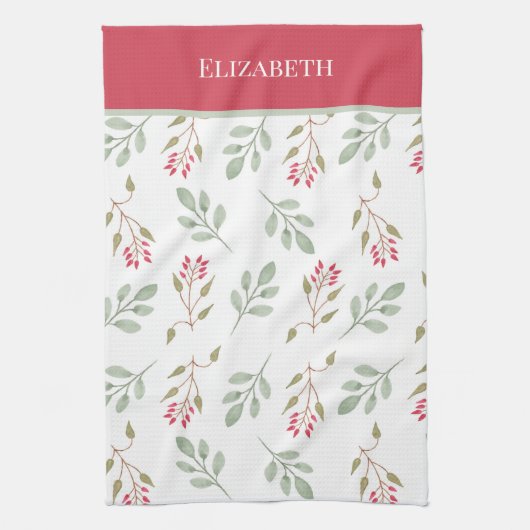 Heet Roze Holly Berry Kerstmis Theedoek (Verticaal)