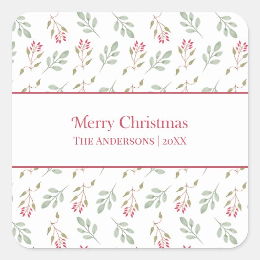 Heet Roze Holly Berry Merry Christmas Gift Sticker (Voorkant)