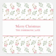 Heet Roze Holly Berry Merry Christmas Gift Sticker