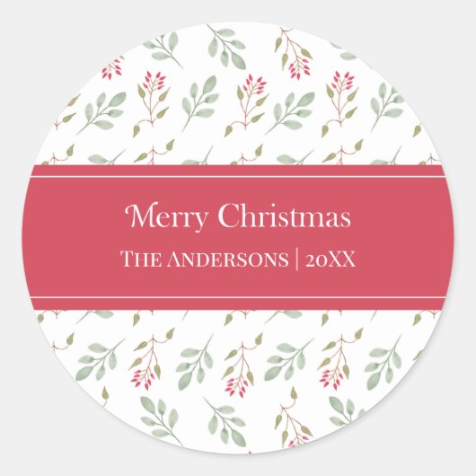 Heet Roze Holly Berry Merry Christmas Gift Sticker (Voorkant)