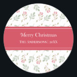 Heet Roze Holly Berry Merry Christmas Gift Sticker<br><div class="desc">Maak uw vakantiegiften extra speciaal met onze Hot Pink Holly Berry Merry Christmas Gift Stickers. Deze charmante Stickers hebben het tijdloze patroon van beige en rode vakantiebladeren,  met een oprechte "Merry Christmas"-begroeting en een aanpasbare naam,  die een persoonlijke touch aan elk cadeau toevoegt.</div>