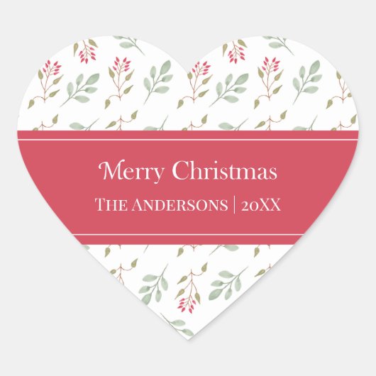 Heet Roze Holly Berry Vrolijk Kerstcadeau Hart Sticker (Voorkant)