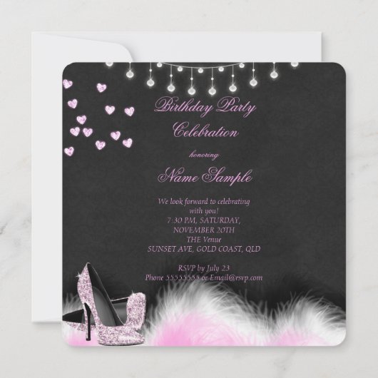 Heet roze hoogverhitte orthday-chalkbordverlichtin kaart (Achterkant)