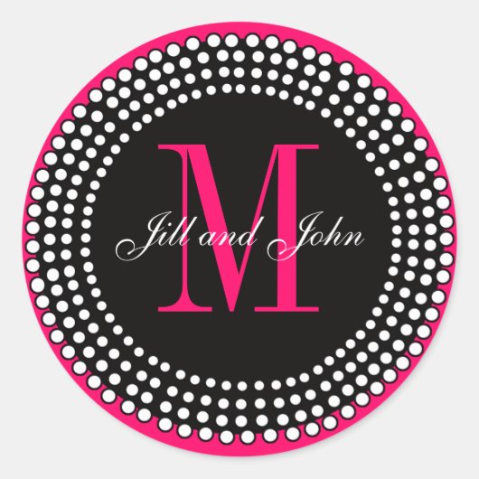 Heet Roze Huwelijk Custom Monogram & Namen Label (Voorkant)
