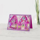 Heet Roze Ijs Gebruikte Gemberhuis Snoepgoed Feestdagen Kaart (Voorkant)