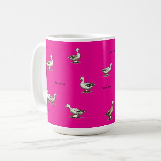 Heet Roze Ik Hou Van Eenden Koffiemok (Voorkant links)