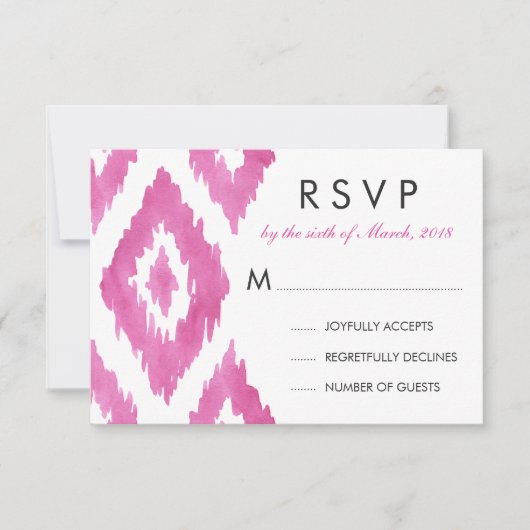 Heet Roze Ikat RSVP Kaartje (Voorkant)