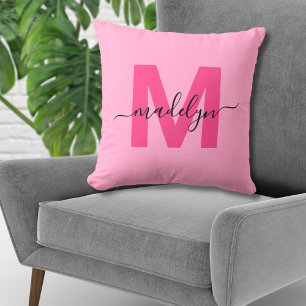 Heet Roze Initiële Naam Monogram Kussen