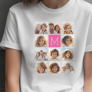 Heet Roze Instagram Fotocollage Aangepaste Monogra T-shirt