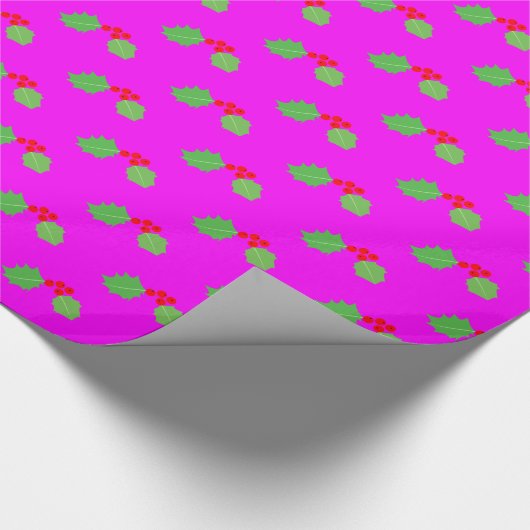 Heet Roze Jewel Bright Holly Xmas Cadeaupapier (Hoek)