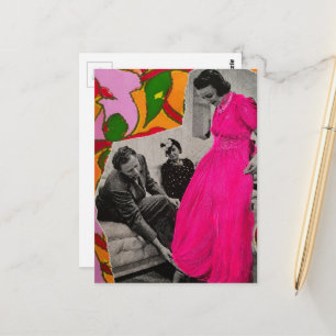 Heet roze jurk model dame bloemen AI verbeterd Briefkaart