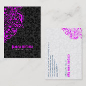 Heet Roze Kant & Omkeerbare Zwart & Wit Damasks Visitekaartje (Voorkant / Achterkant)
